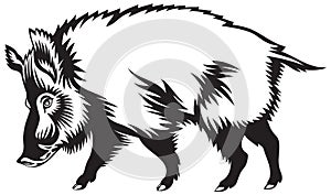 Wild boar engraver scratchboard drawing style
