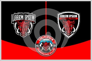 Wild boar head with shield logo template collection