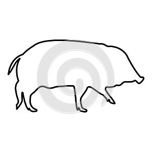 Wild boar Hog wart Swine Suidae Sus Tusker Scrofa contour outline black color vector illustration flat style image