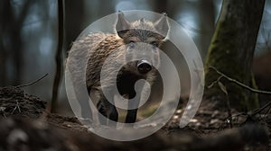 wild boar piglet in the spring forest
