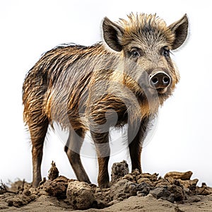 Wild boar stands proudly in the field photo