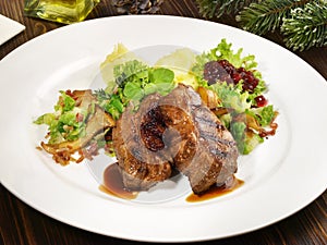 Wild Boar Steak with Vegetables and Mushrooms