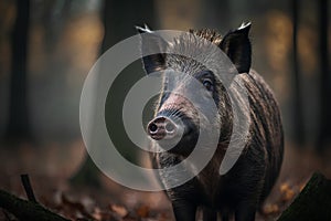 Wild boar (Sus scrofa) in the autumn forest
