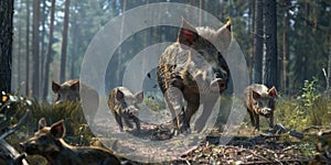 Wild Boars in the Forest. created by generative artificial intelligence