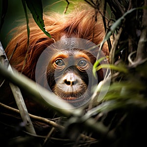 Wild Bornean Slow Lori Peeking Around Branch