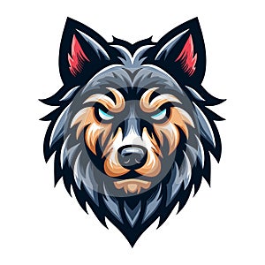 Wild brave animal wolf dog fox head face mascot design vector illustration, logo template isolated on white background