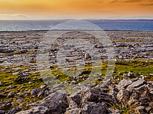 Wild Burren coast at sunset