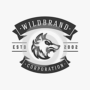 Wild carnivorous angry wolf head hunting vintage textured logo place for text vector illustration
