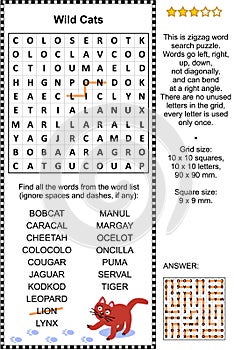 Wild cats word search puzzle photo