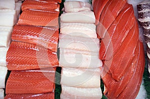 Wild caught salmon in a counter