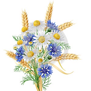 Wild Chamomile, Cornflowers and Wheat Ears Bunch.