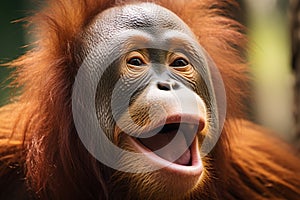 Wild chorus young orangutan vocalizes loudly in its natural habitat