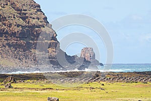 The wild coast of Easter Island. Easter Island, Chile