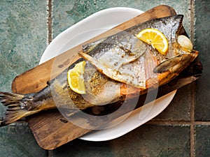 Wild coho salmon on cedar plank