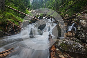 Wild creek stream under Rohacsky waterfall