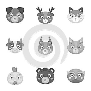 Wild and domestic animals. A set of pictures about animals. Animal muzzle icon in set collection on monochrome style