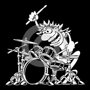 Wild Drummer Playing Drum Set Cartoon Vector Illustration