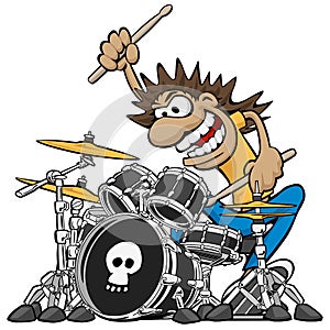 Wild Drummer Playing Drum Set Cartoon Vector Illustration photo