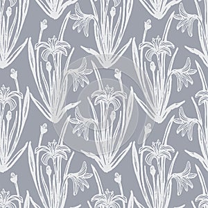 Wild Easter lily one directional seamless vector pattern.