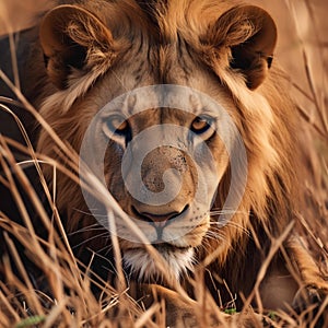 Wild encounter a lion photographed in the scenic Kruger National Park