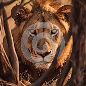 Wild encounter a lion photographed in the scenic Kruger National Park