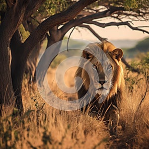 Wild encounter a lion photographed in the scenic Kruger National Park