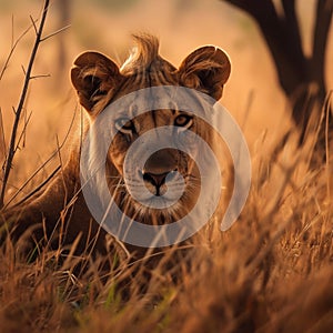 Wild encounter a lion photographed in the scenic Kruger National Park