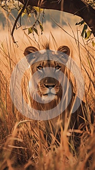 Wild encounter a lion photographed in the scenic Kruger National Park