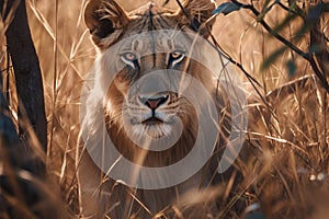 Wild encounter a lion photographed in the scenic Kruger National Park