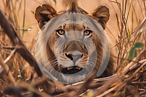 Wild encounter a lion photographed in the scenic Kruger National Park