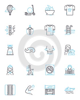 Wild exploration linear icons set. Adventure, Untamed, Excitement, Discovery, Wilderness, Exploration, Expeditions line