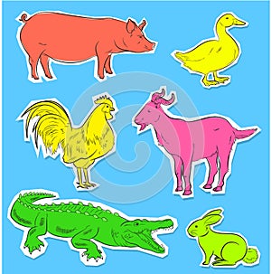 Wild and Farm Animals Stickers Vector