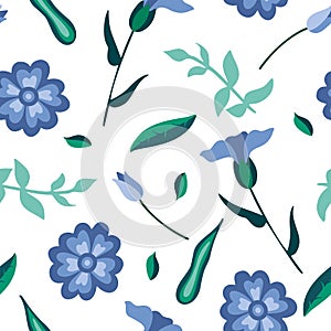 Wild flower seamless pattern. Summer botanical motifs. Beautiful background for fashion, prints. Flat style vector