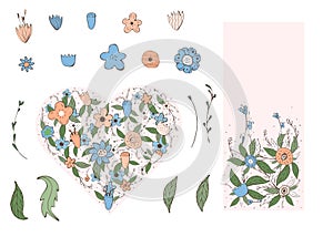 Flowers vector composition in doodle style.