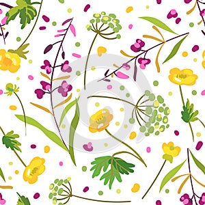 Wild flowers seamless pattern. Hand drawn vector illustration.
