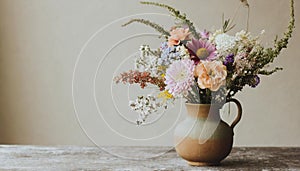 Wild flowers vase still life in neutral setting