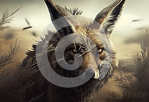 Fox looks through the branches. AI Generated