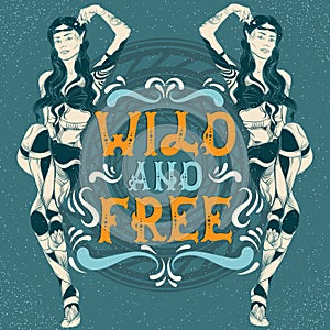 Wild and free. Quote typographical background with young elf