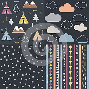 Wild & Free Teepees Trees Cloud pattern set