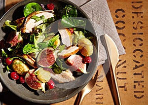 Wild game salad with pheasant, chestnuts and figs