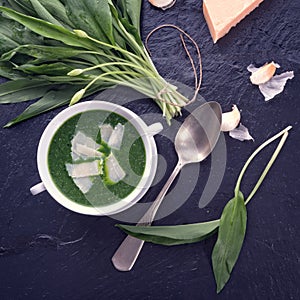 Wild garlic soup with parmesan