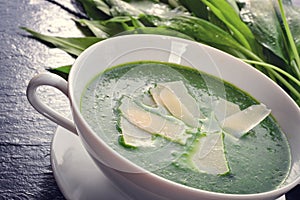 Wild garlic soup with parmesan