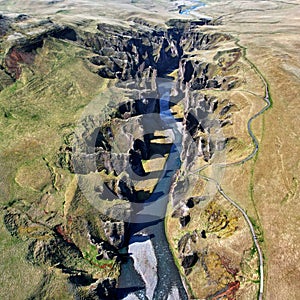 Wild gorge with river view from above