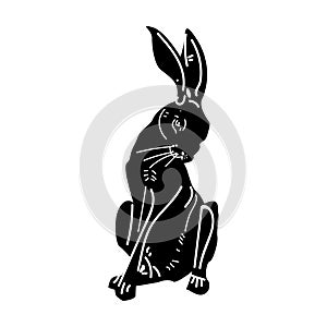 Wild hare or rabbit is jumping. Cute Bunny or coney runs away. Hand drawn engraved old sketch for T-shirt, tattoo or