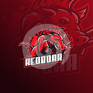 Wild hog or boar mascot logo vector illustration. angry hog with jump style.