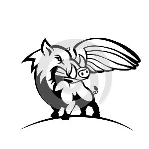 Wild hog or boar with wing logo