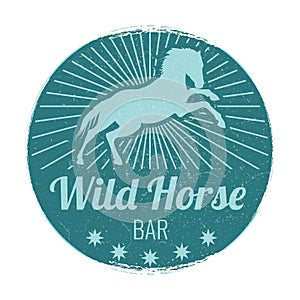 Wild horse bar vintage vector emblem