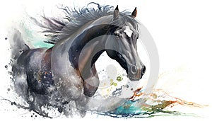 Wild horse running in watercolor style by Generative AI