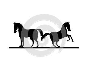 Wild horses animals silhouettes isolated icons