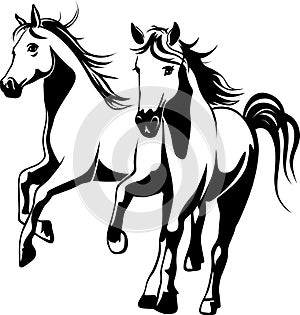Wild horses - black and white vector